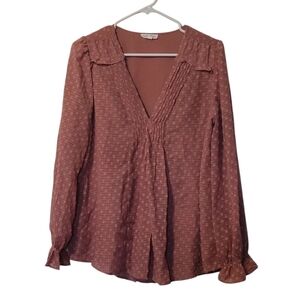 Anthropologie By The River Long Sleeve Ruffled Blouse with Peplum Sleeves